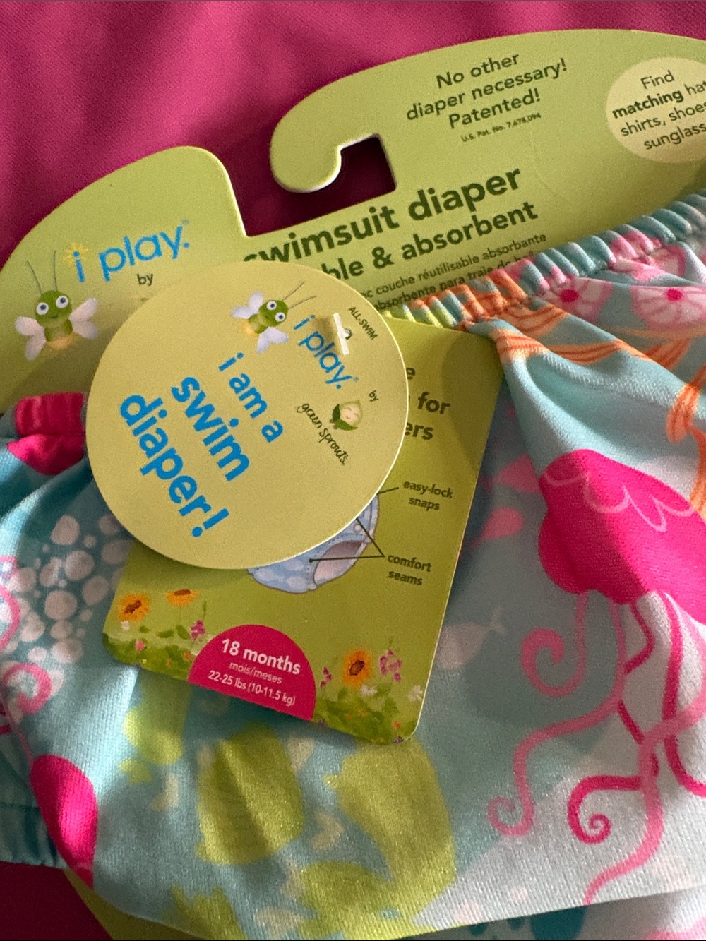 i play. Swim Diaper Cover in Aqua with Pink Jellyfish - Picture 2 of 3
